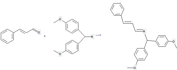Benzenemethanamine, 4-methoxy-α-(4-methoxyphenyl)- can react with 3-Phenyl-propenal to get [Bis-(4-methoxy-phenyl)-methyl]-(3-phenyl-allylidene)-amine.